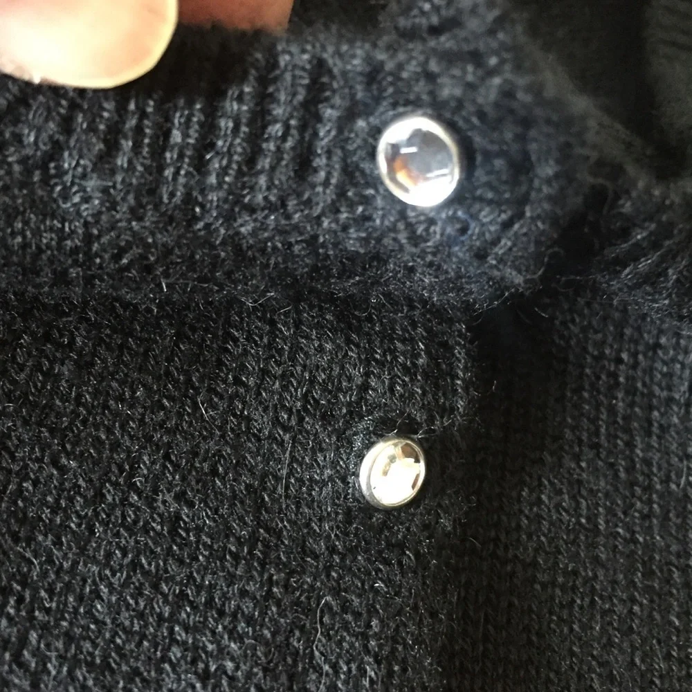 GAP Black Cardigan Sweater *Velvet Trim Rhinestone Buttons